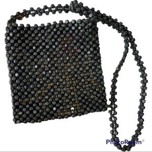 Retro Black Handmade Wooden Beaded Crossbody